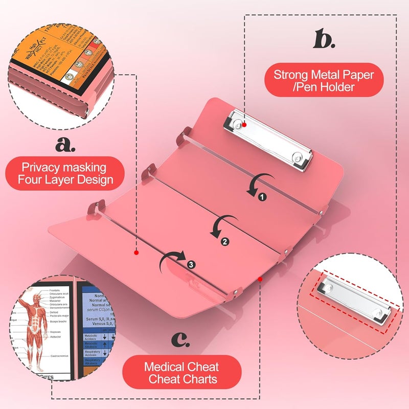 NECEG Nursing Clipboard Foldable Edition Cheat Sheets Aluminum 4 Layers Pocket Size Size Pen Clip Pocketfor Nurses Students School Doctor- Rose Christmas Gifts Idea - Image 4